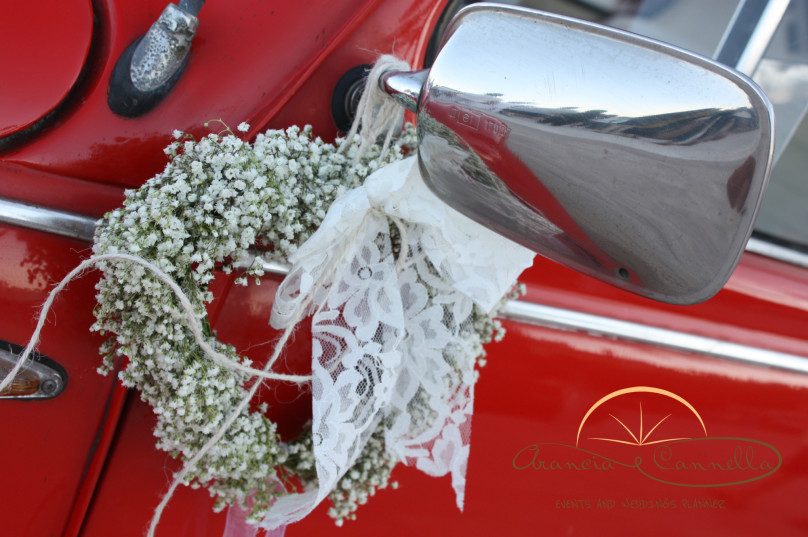 Corona di nebbiolina sull’auto della sposa.
